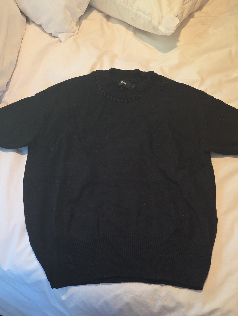 Black Cashmere Short Sleeve With Collar Detail Size Medium